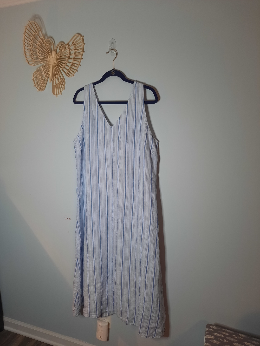 Talbots, 100% Linen Sz 16 Blue & White Striped V-Neck, Tank Maxi Dress, Coastal - Picture 2 of 5